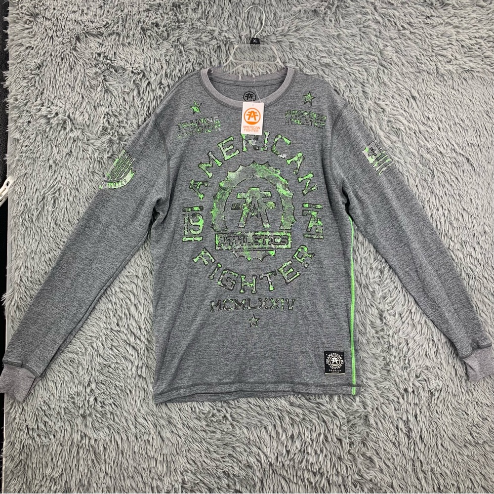 American Fighter Shirt Mens Medium Thermal Waffleknit Gray Long Sleeve NWT